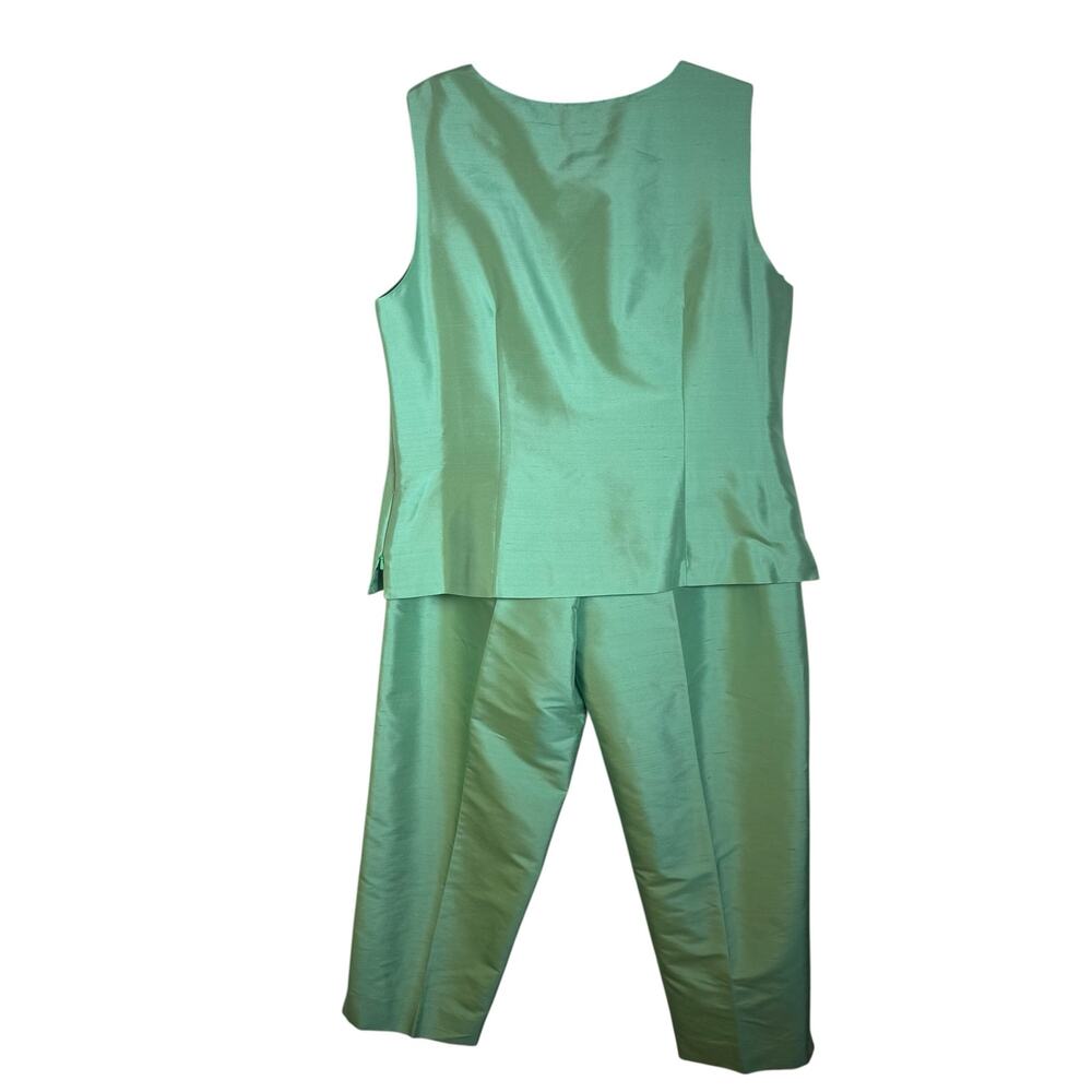 Vintage 90s Talbots Pure Silk Women 16/18 Sage Green Shantung Silk 2 pc Pant Set - Picture 8 of 14